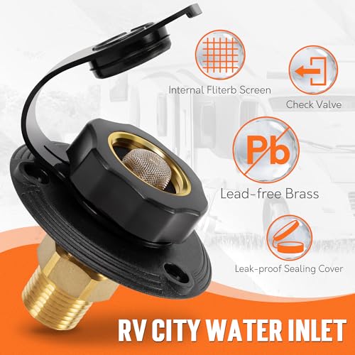 TONDA RV City Water Inlet with Check Valve, Brass Thread RV Water Fill Inlet Replacement, RV Water Hose Connector for Camper, Trailer, Motorhome - Image 5