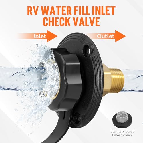 TONDA RV City Water Inlet with Check Valve, Brass Thread RV Water Fill Inlet Replacement, RV Water Hose Connector for Camper, Trailer, Motorhome - Image 2