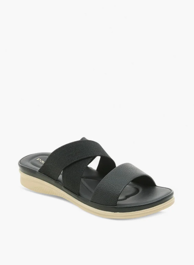 Paprika Women's Textured Slip-On Cross Strap Sandals with Flat Heels