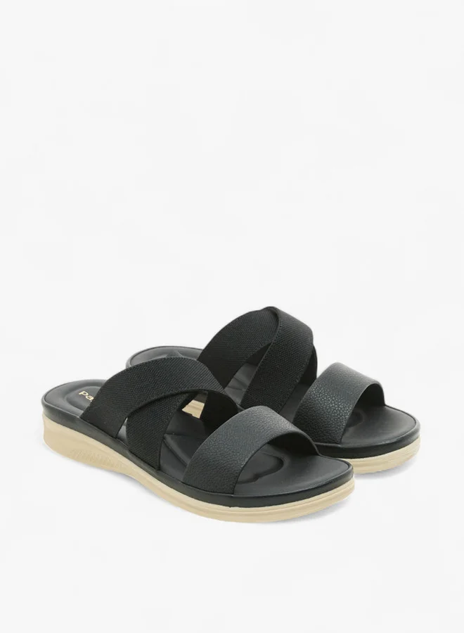 Paprika Women's Textured Slip-On Cross Strap Sandals with Flat Heels