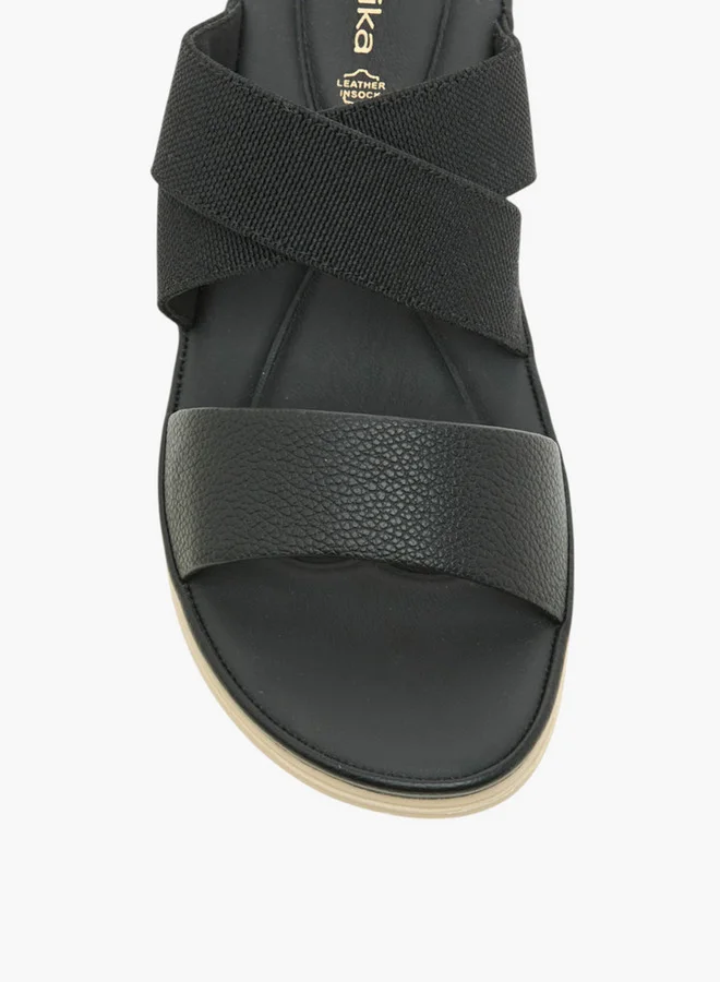 Paprika Women's Textured Slip-On Cross Strap Sandals with Flat Heels