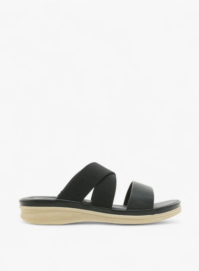 Paprika Women's Textured Slip-On Cross Strap Sandals with Flat Heels