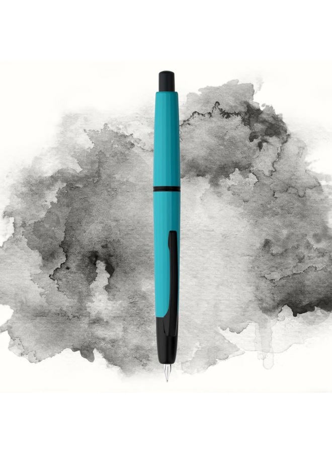 erofa Majohn A2 Press Fountain Pen Extra Fine Nib with Box, Retractable Lake Blue Resin Ink Pen with Converter Writing Pen Set (Black Clip Version) - Image 2