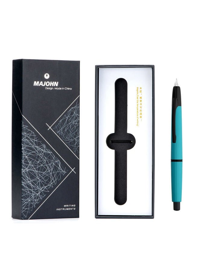 erofa Majohn A2 Press Fountain Pen Extra Fine Nib with Box, Retractable Lake Blue Resin Ink Pen with Converter Writing Pen Set (Black Clip Version) - Image 3