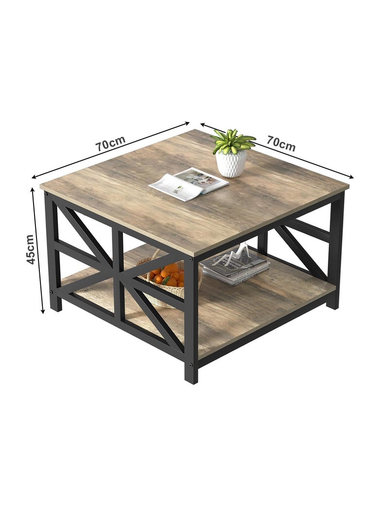 AGD Square Center Table for Living Room, Two-Tier Coffee Table, Rustic Design and Storage Space 70x45 cm/ gray - Image 5