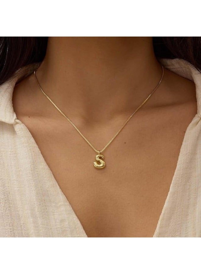 18K Yellow Gold Plated Real Gold Stainless Steel Necklace 26 Letters New Shiny Balloon Big Size A-Z Bubble Initials Wishbone Chain