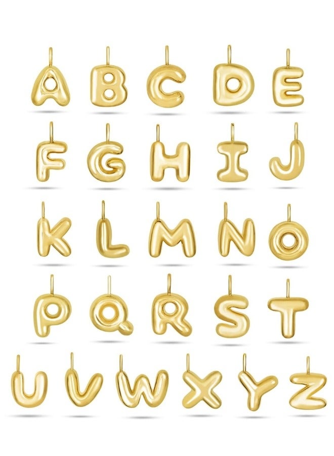 18K Yellow Gold Plated Real Gold Stainless Steel Necklace 26 Letters New Shiny Balloon Big Size A-Z Bubble Initials Wishbone Chain