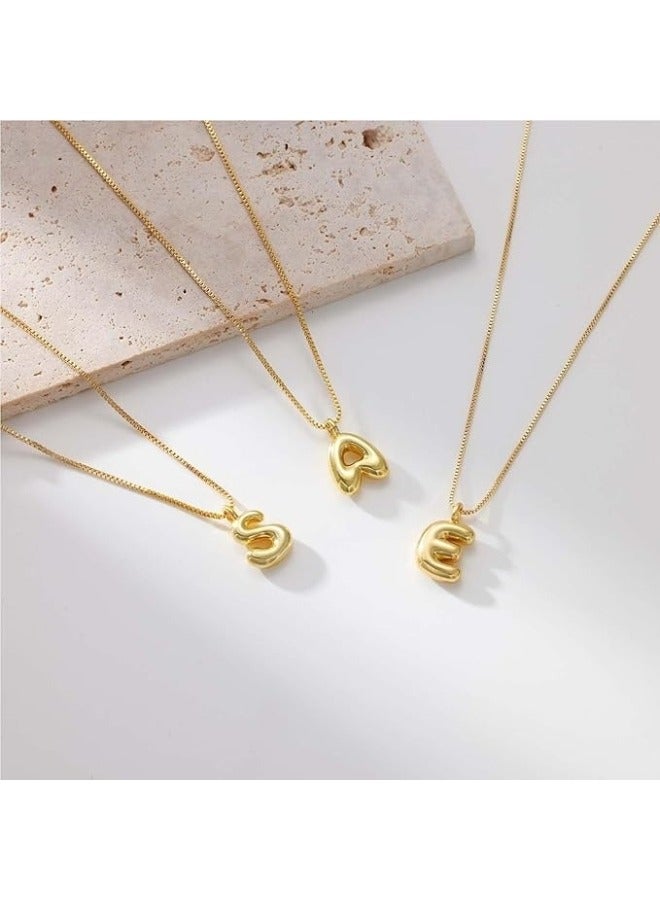 18K Yellow Gold Plated Real Gold Stainless Steel Necklace 26 Letters New Shiny Balloon Big Size A-Z Bubble Initials Wishbone Chain