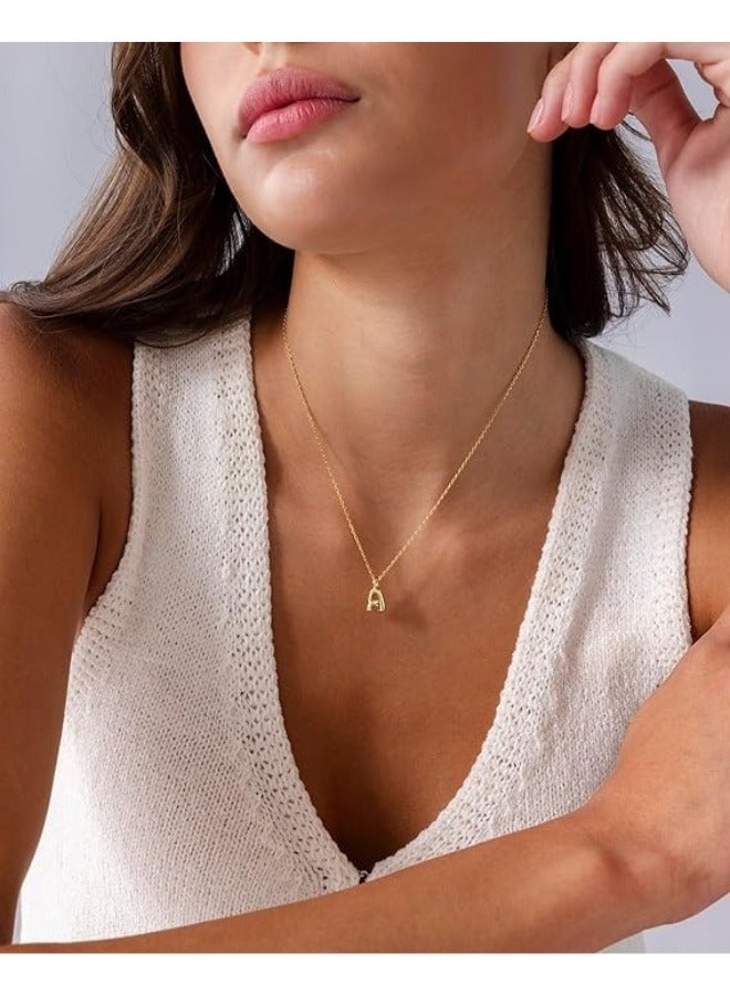 18K Yellow Gold Plated Real Gold Stainless Steel Necklace 26 Letters New Shiny Balloon Big Size A-Z Bubble Initials Wishbone Chain