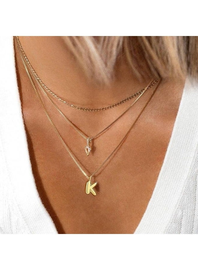 18K Yellow Gold Plated Real Gold Stainless Steel Necklace 26 Letters New Shiny Balloon Big Size A-Z Bubble Initials Wishbone Chain