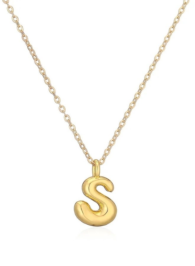 18K Yellow Gold Plated Real Gold Stainless Steel Necklace 26 Letters New Shiny Balloon Big Size A-Z Bubble Initials Wishbone Chain