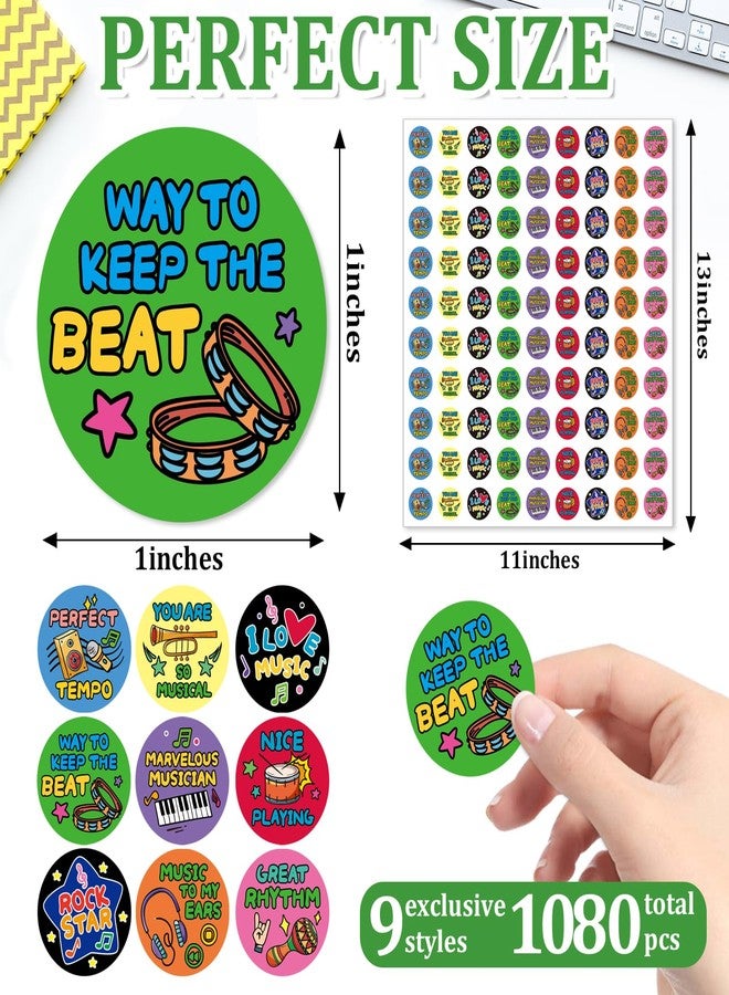 Yewfold 1080 Pieces Music Reward Stickers for Kids, Instrument Themed Inspiration Stickers for Student Incentives, Classroom Supplies (Music) - Image 2