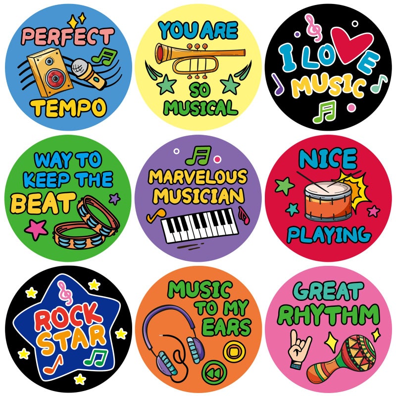 Yewfold 1080 Pieces Music Reward Stickers for Kids, Instrument Themed Inspiration Stickers for Student Incentives, Classroom Supplies (Music) - Image 1