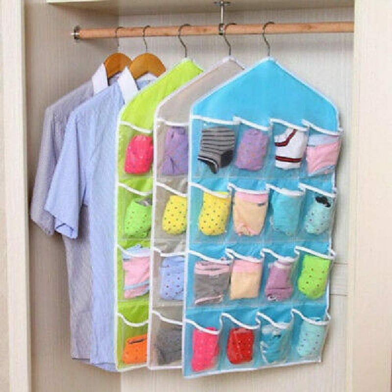 UNIXCRAFT Hanging 16 Pocketsgrids Space Saving Storage Organizer forSocksJewellery dyper AccessoriesInner WearWardrobe Storage - Image 1
