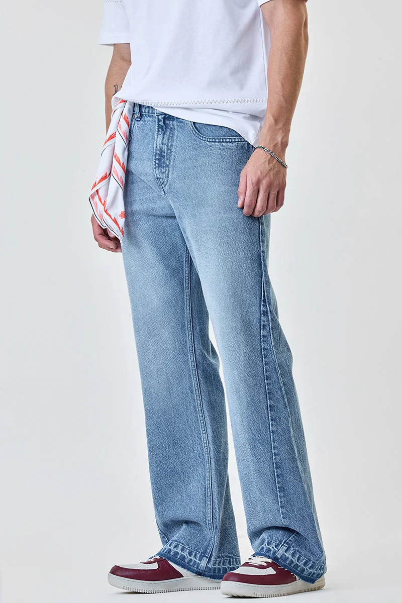 SNITCH Light Blue Solid Regular Fit Casual Jeans
