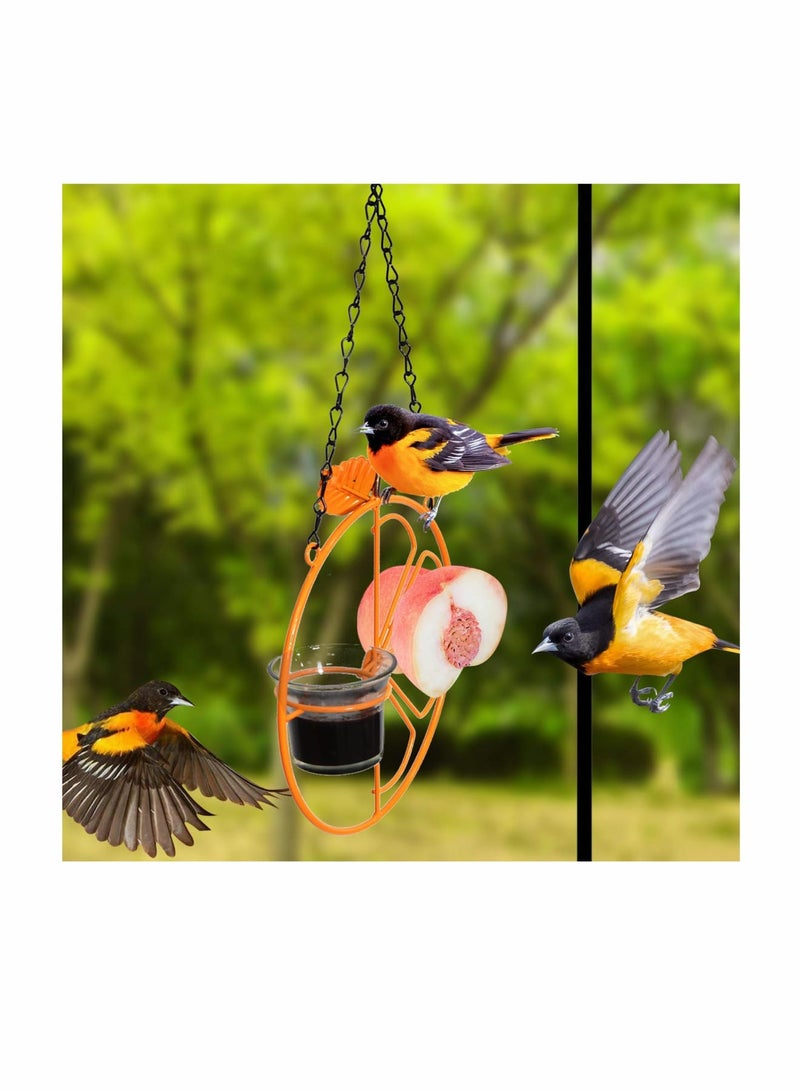 Zikra Oriole Bird Feeder, Hanging Metal Bird Feeder Detached Bowl Design Orange Fruit Feeder Outdoor Garden Metal Hanging Drinking Grape Jelly Container Hummingbird Feeder Great for Garden Outdoor Gift - Image 4