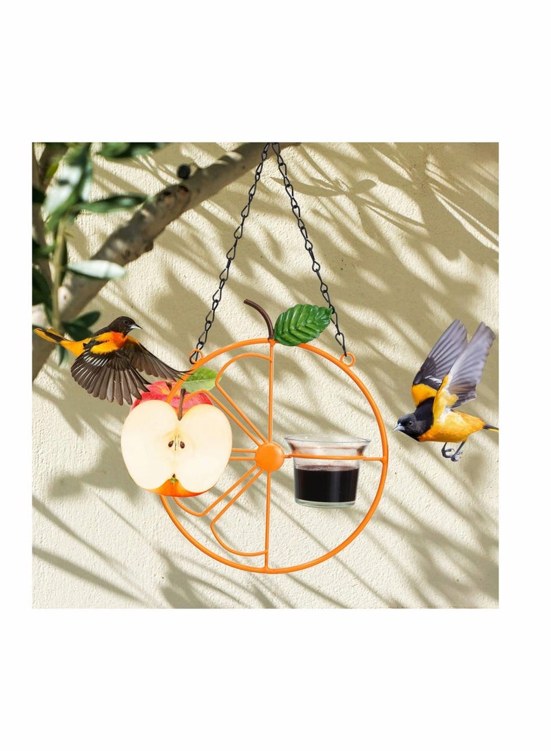 Zikra Oriole Bird Feeder, Hanging Metal Bird Feeder Detached Bowl Design Orange Fruit Feeder Outdoor Garden Metal Hanging Drinking Grape Jelly Container Hummingbird Feeder Great for Garden Outdoor Gift - Image 3