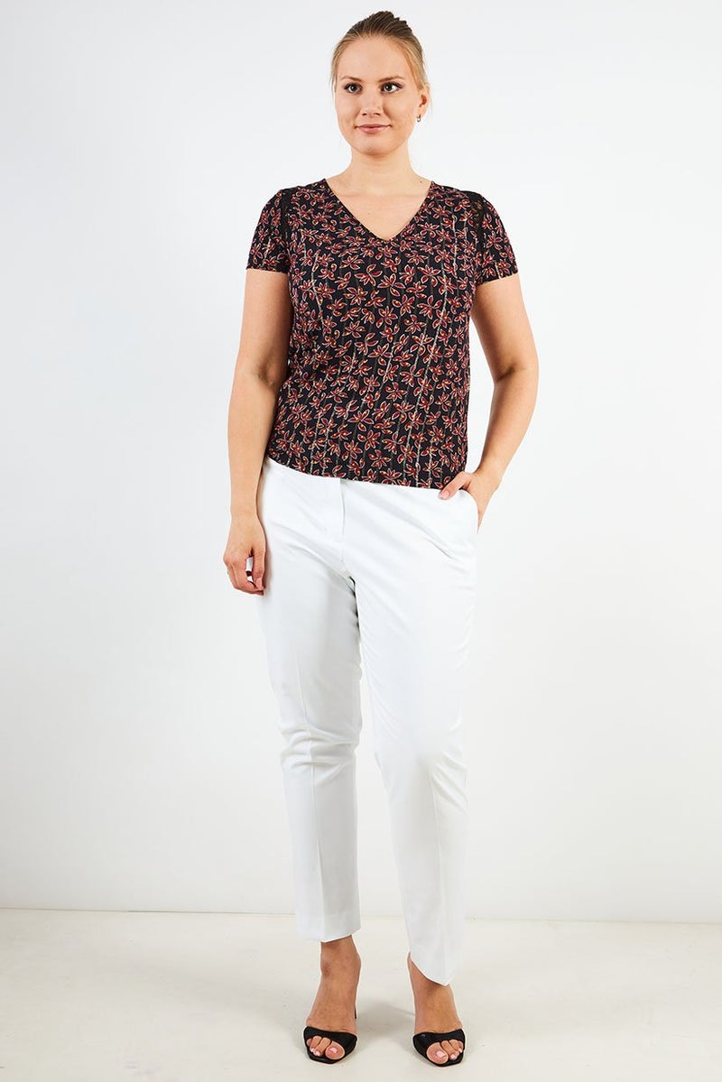 IKKS Women V-Neck Short Sleeves Allover Print Top, Multicolor - Image 3