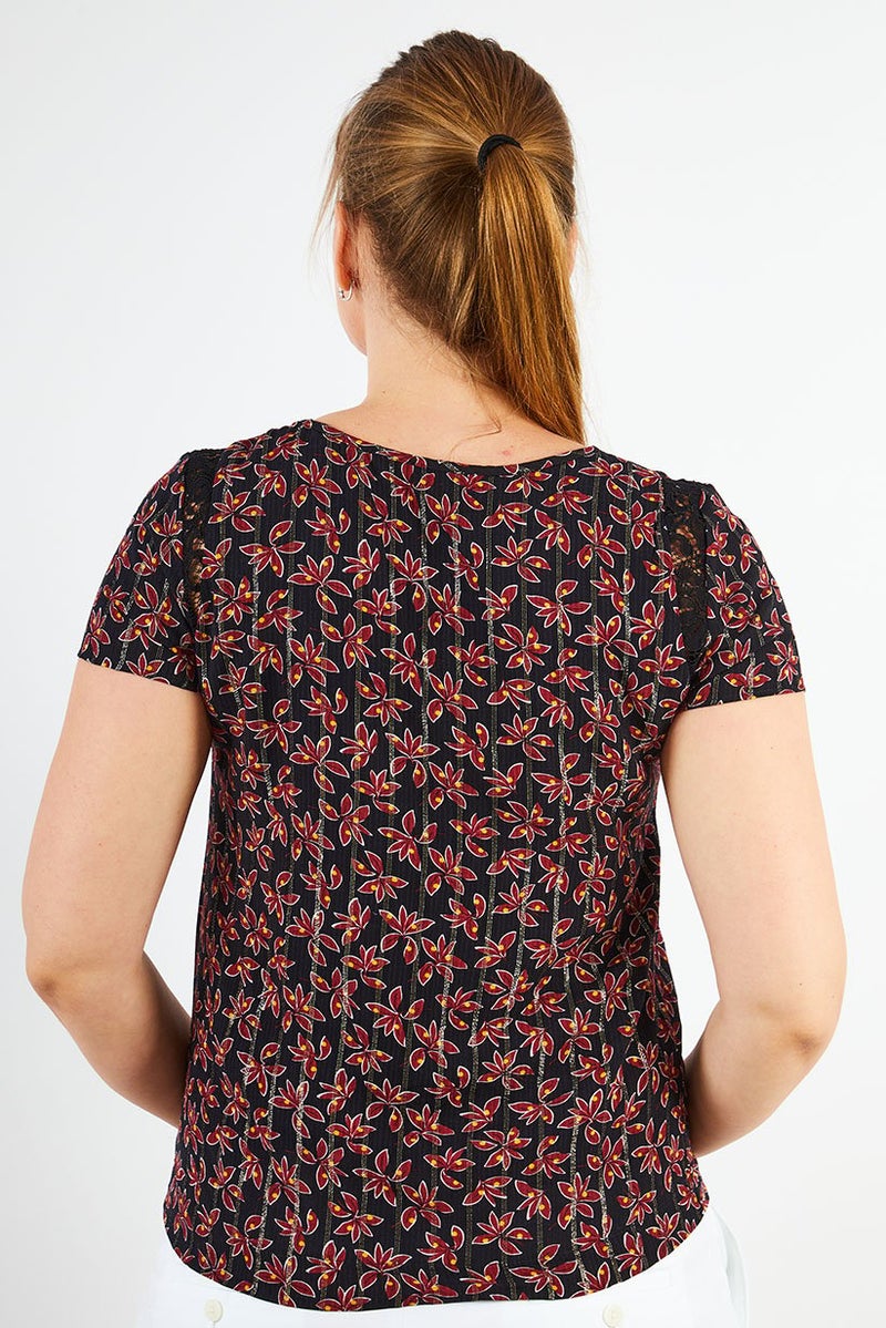 IKKS Women V-Neck Short Sleeves Allover Print Top, Multicolor - Image 4