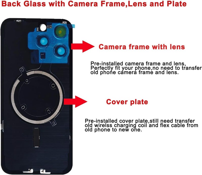 Perzework استبدال الزجاج الخلفي لجهاز iPhone 15 Pro Max 6.7 بوصة + لوحة مثبتة مسبقًا وإطار كاميرا وعدسة + مجموعة أدوات إصلاح (تيتانيوم أزرق) - Image 4