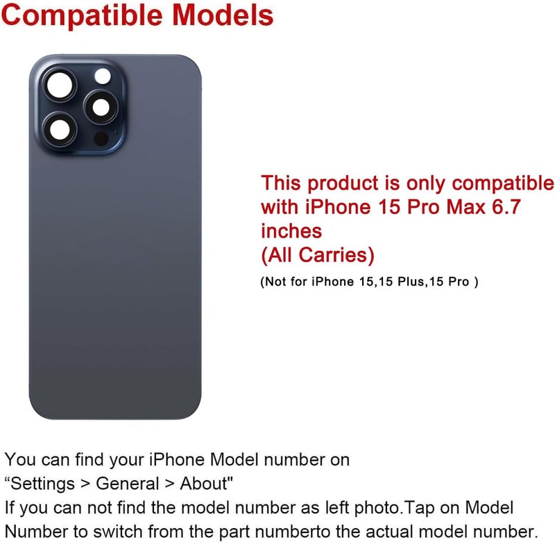 Perzework استبدال الزجاج الخلفي لجهاز iPhone 15 Pro Max 6.7 بوصة + لوحة مثبتة مسبقًا وإطار كاميرا وعدسة + مجموعة أدوات إصلاح (تيتانيوم أزرق) - Image 2