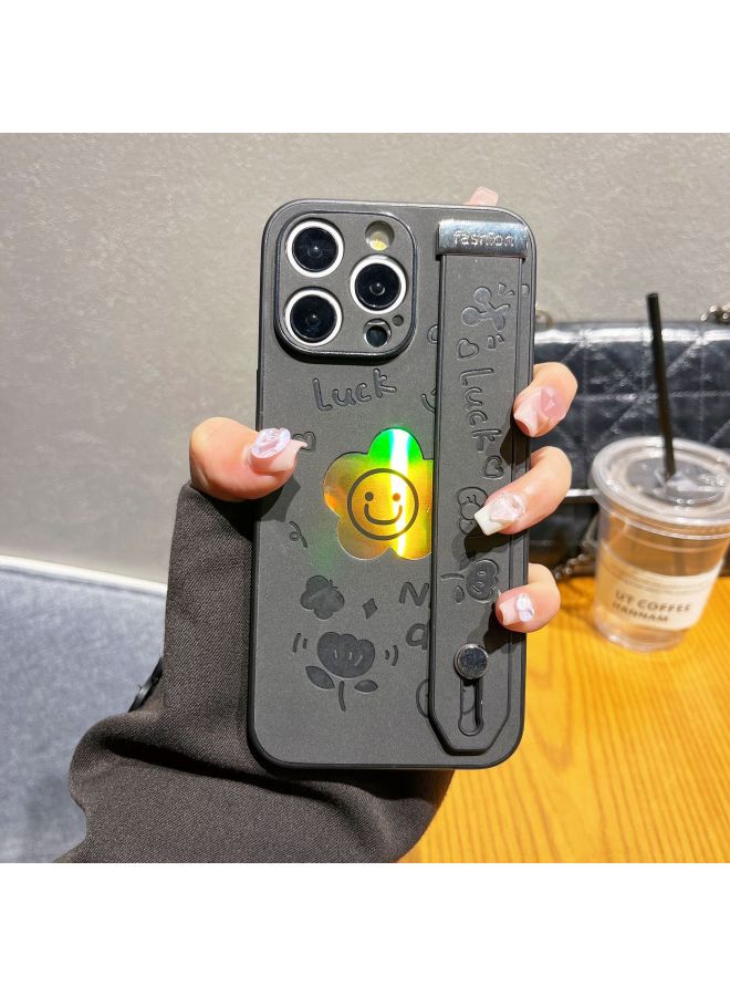 Suitable For Apple 14pro Mobile Phone Case Iphone15 Protective Case Wrist Strap 13ice Smiley Face Flower Men And Women