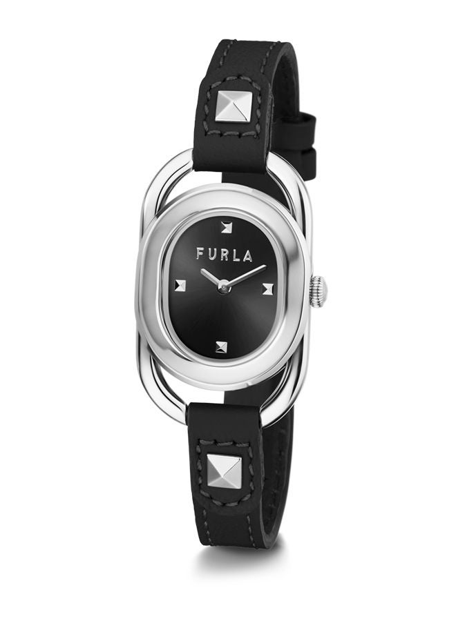 FURLA Studs Index Watch for Women Black Dial  with Black Leather Band - Image 1