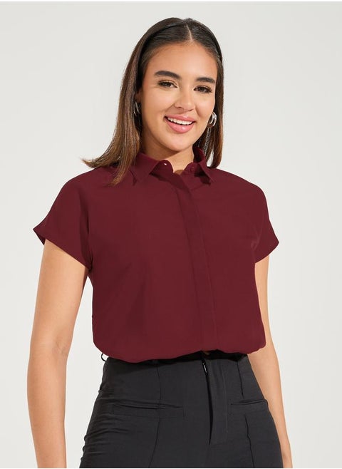 Solid Button Down Collared Shirt with Extended Sleeves