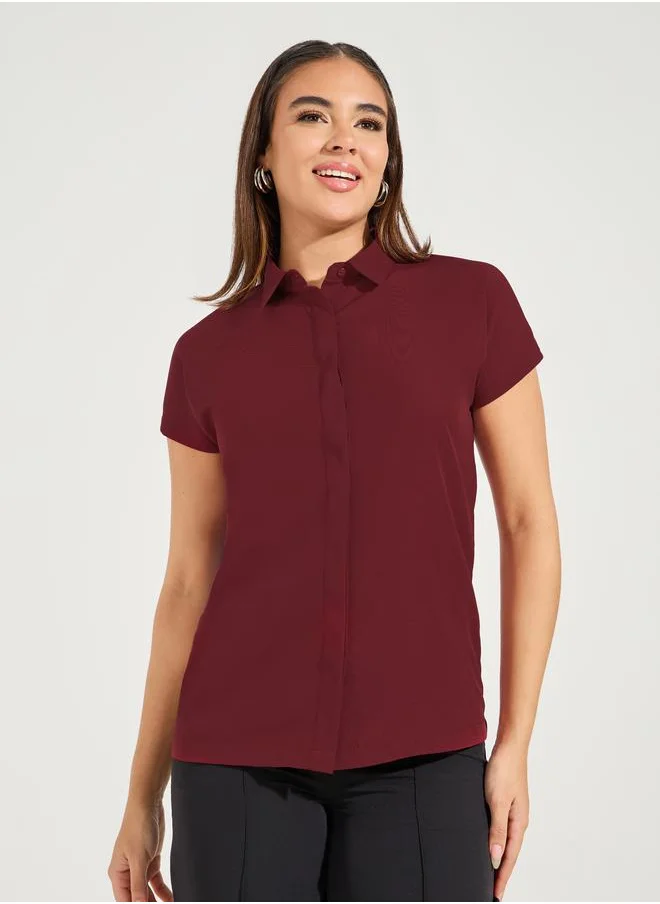 Styli Solid Button Down Collared Shirt with Extended Sleeves