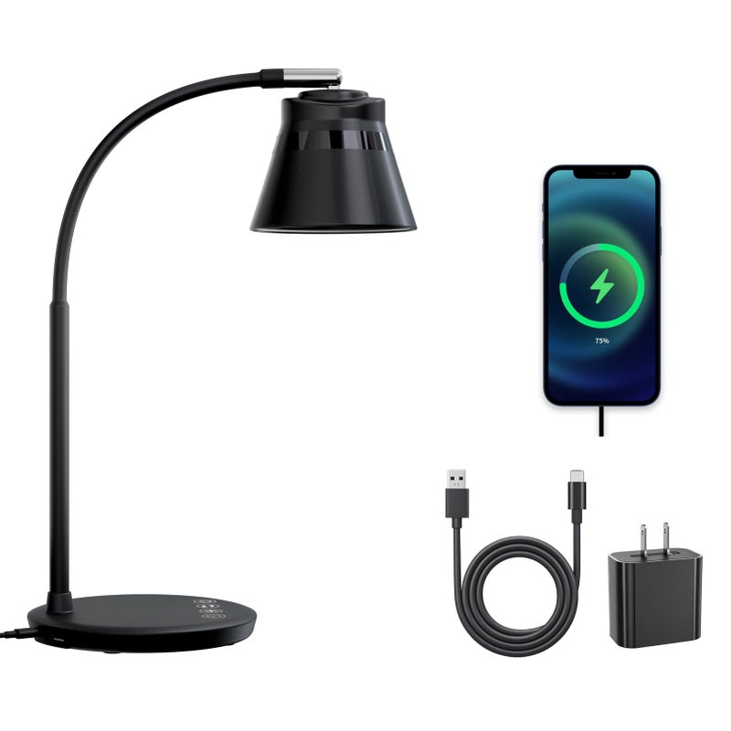 AXX TU08 LED Small Desk Lamp with USB Charging Port, 650 Lumens 3-Color Modes, 5-Touch Dimming, 30/60-Minute Timer, 18-Inch Black Table Light for Reading, Home Office, College Dorm Room Accessories - Image 1