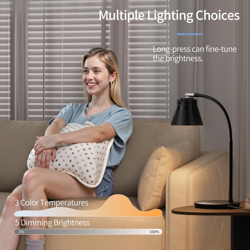 AXX TU08 LED Small Desk Lamp with USB Charging Port, 650 Lumens 3-Color Modes, 5-Touch Dimming, 30/60-Minute Timer, 18-Inch Black Table Light for Reading, Home Office, College Dorm Room Accessories - Image 3