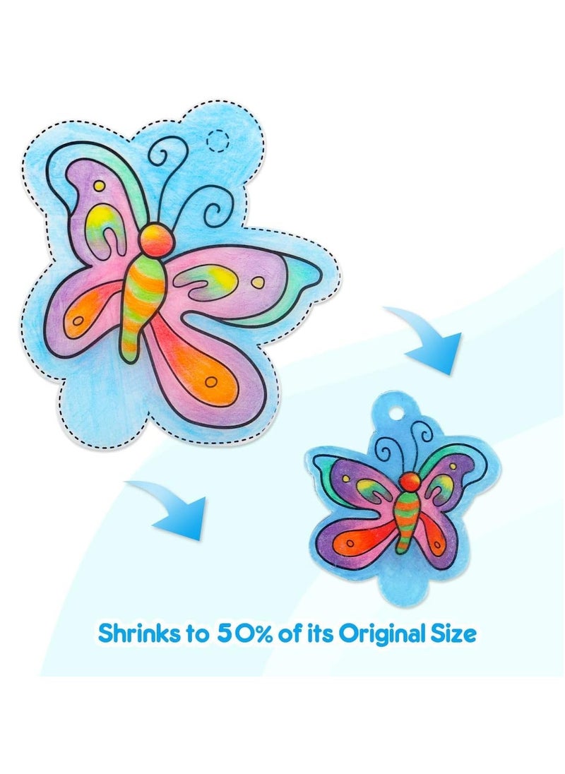 148pcs Heat Shrink Plastic Sheet DIY Craft Kit Heat Shrinky Paper Clear Frosted Shrink Films Includes Shrinkable Paper Keychain Earring Accessories for Kids Art and Craft Activity