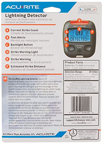 AcuRite 02020 Portable Lightning Detector Black, 2½L x 1W x 2¾H - Image 2