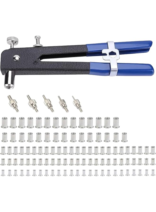 110 Pieces Rivet Nut Tool Set, 1Pcs Hand Riveter Rivet Gun With 104Pcs Threaded Rivet Nuts Inserts (M3-M8) And 5Pcs Mandrels Rivet Nut Tool Set, For Car, Boat And Furniture Repair - Image 1