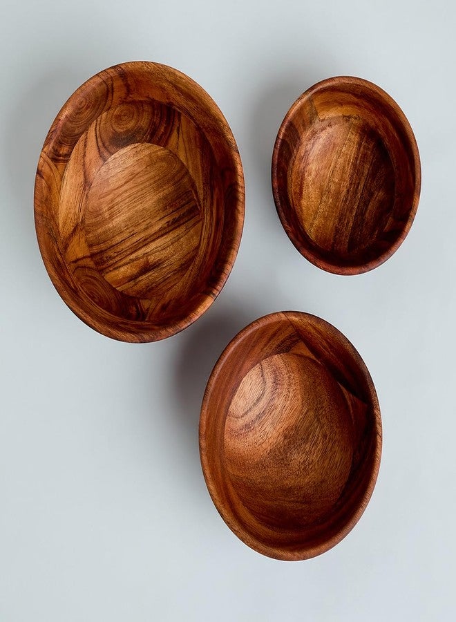 SAAGA Cypress Acacia Wood Bowl Set of 3 | Small Medium & Large Wooden Serving Bowls | 10 14 & 17 cm Food-Safe Bowls for Breakfast Soup Salad Snacks Fruits & Desserts - Image 5