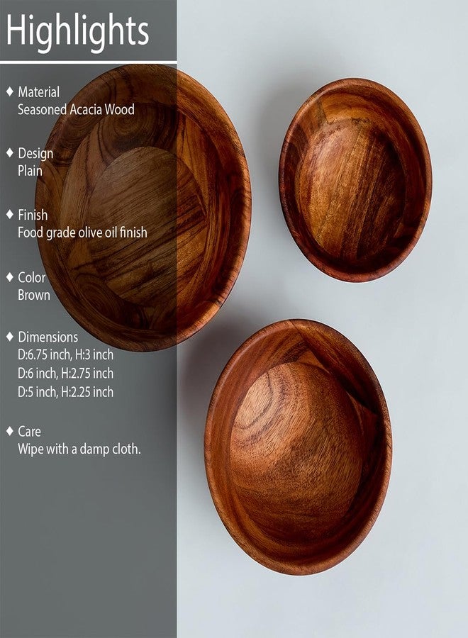 SAAGA Cypress Acacia Wood Bowl Set of 3 | Small Medium & Large Wooden Serving Bowls | 10 14 & 17 cm Food-Safe Bowls for Breakfast Soup Salad Snacks Fruits & Desserts - Image 1
