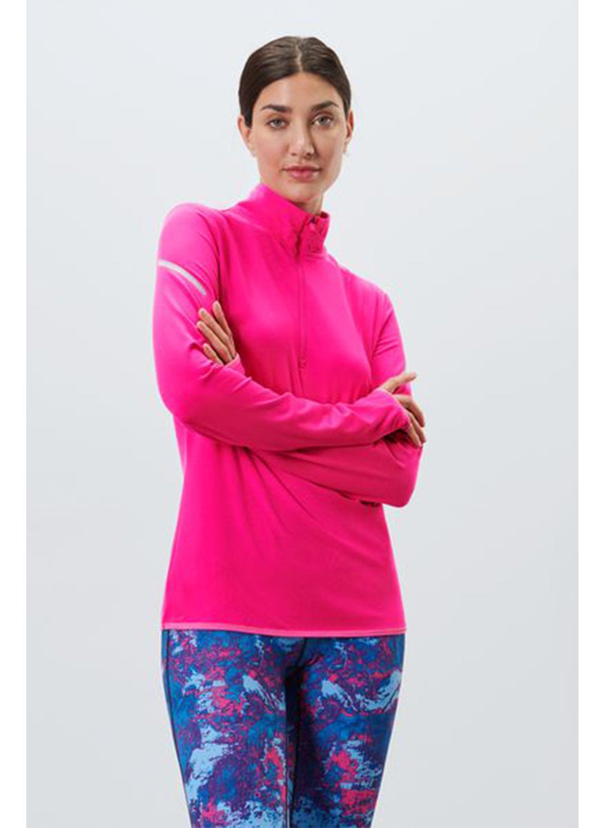 Tchibo Women Mock Neck Long Sleeve Solid Sweatshirt, Pink  - Image 1