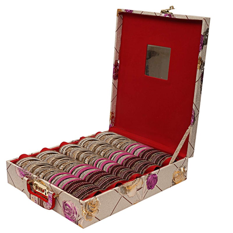 Kuber Industries Kuber Industries Wooden 1 Piece Five Rod Bangle Storage Box with Lock System (Gold) -CTKTC6840  - Image 4
