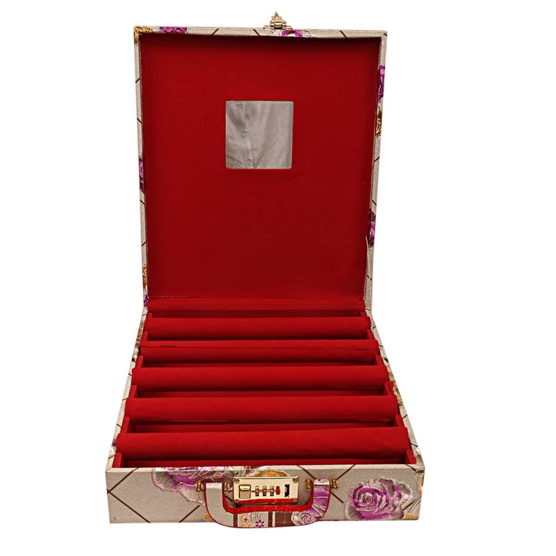 Kuber Industries Kuber Industries Wooden 1 Piece Five Rod Bangle Storage Box with Lock System (Gold) -CTKTC6840  - Image 5