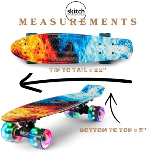 SKITCH Complete Skateboard for Kids Ages 46 Year Old Beginners Boys Children Youth Gift Set 22 Inch Penny Board Mini Cruiser ABEC 9 Bearings Skateboards Backpack Bag Skate Tool Wildfire Blaze LED - Image 3