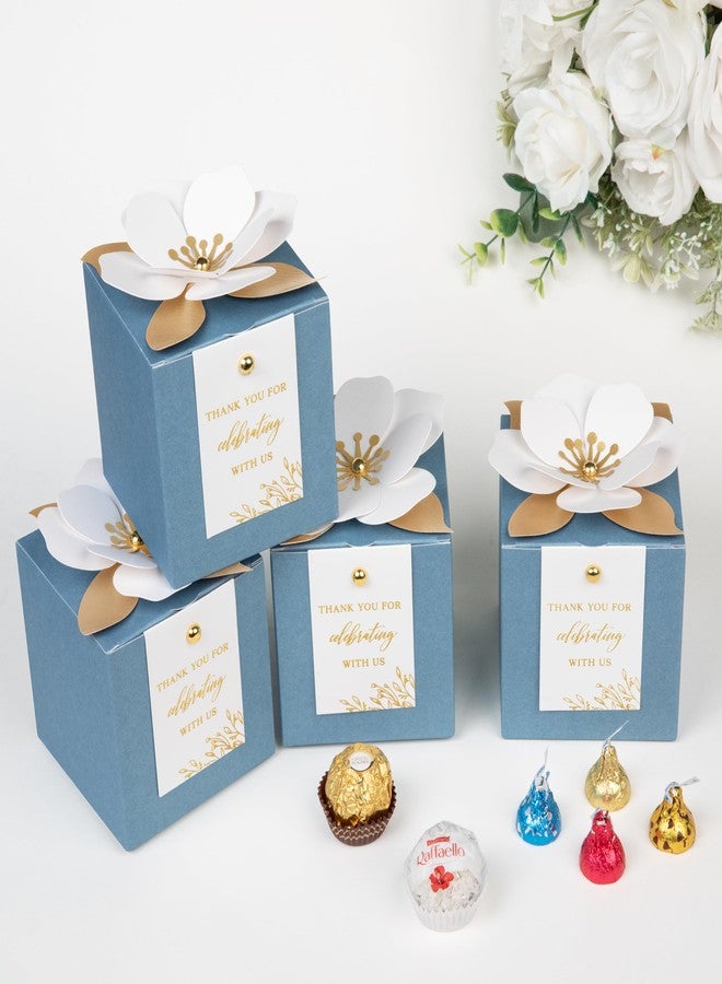 FEIYI 20 PCS Favor Boxes, 3 In 1 Candy Boxes with Floral Decor, White Thank You Tags Gift wrapping for Wedding, Baby Shower, Birthday, Decorations Party (Dusty Blue, 3.55x3.55x3.55) - Image 3