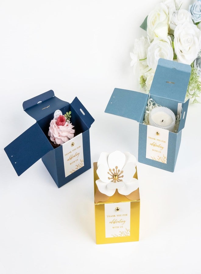 FEIYI 20 PCS Favor Boxes, 3 In 1 Candy Boxes with Floral Decor, White Thank You Tags Gift wrapping for Wedding, Baby Shower, Birthday, Decorations Party (Dusty Blue, 3.55x3.55x3.55) - Image 5