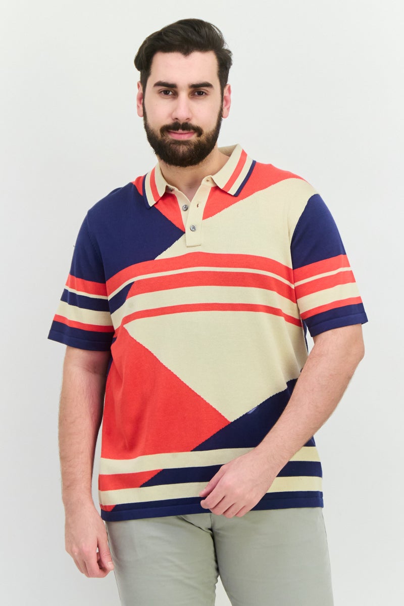 PERRY ELLIS Men Regular Fit Striped Short Sleeves Polo, Multicolor - Image 1