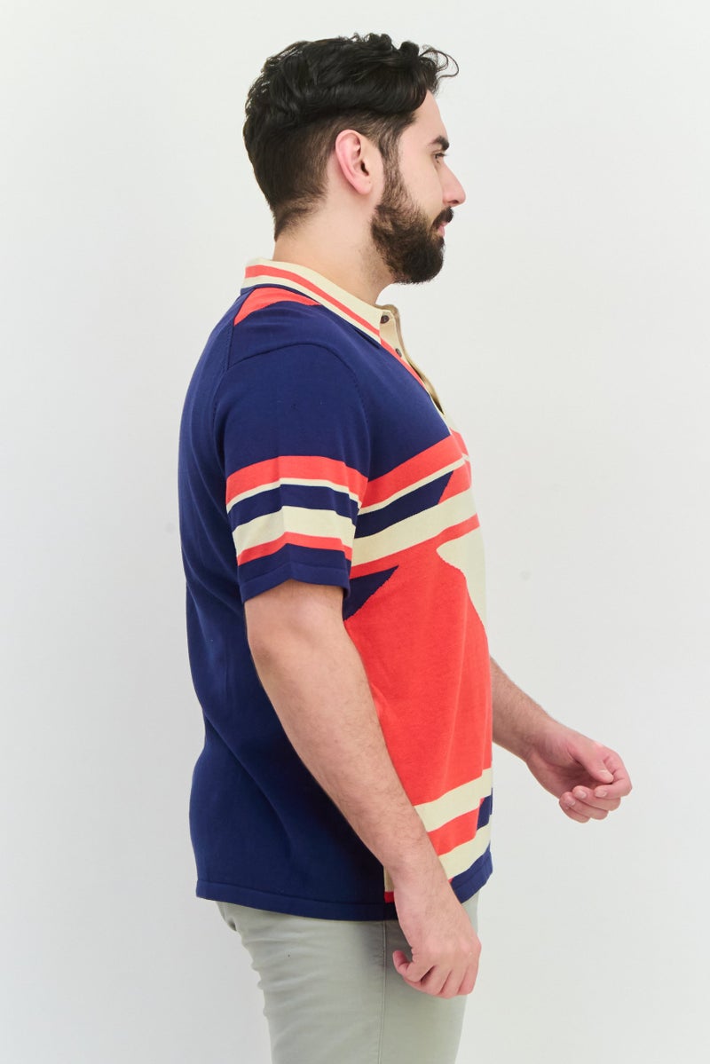 PERRY ELLIS بولو رجالي بقصة عادية بأكمام قصيرة مخططة، بيج - Image 2
