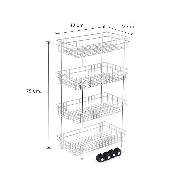 IDITRI EXPORT Stainless Steel Modern Kitchen Storage Rack Folding Perforated Design Trolley Spice Fruits and Vegetable Onion Potato Organizer Stand Trolley with Wheel Kitchen Trolley 4 Layer - Image 2