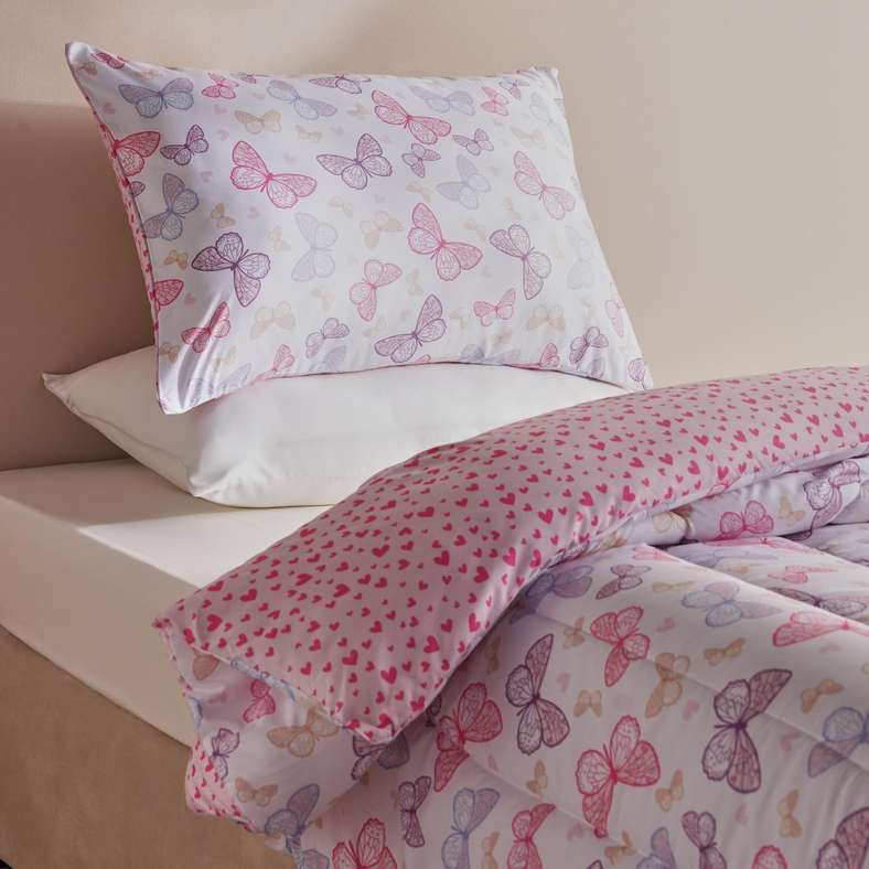 Pan Home طقم لحاف فردي من أريا بتصميم فراشة مكون من قطعتين 160x220 سم - وردي - Image 1