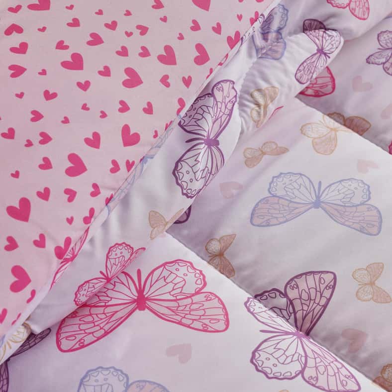 Pan Home طقم لحاف فردي من أريا بتصميم فراشة مكون من قطعتين 160x220 سم - وردي - Image 3