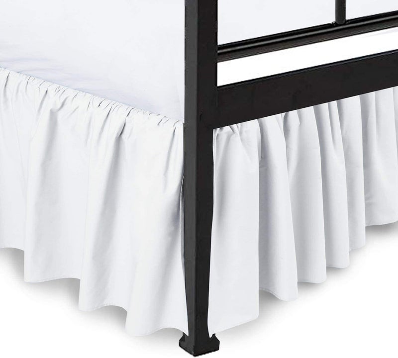 Shreem Linen Ruffled Bed Skirt with Split Corners Gathered Style 100 Microfiber18 Drop Dust Ruffle Bed Skirts King White 