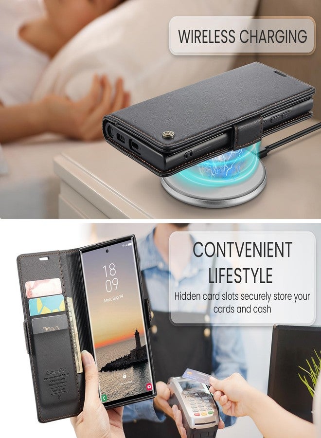 جراب محفظة SINIANL لهاتف سامسونج جالاكسي S24 ألترا مع خاصية حجب RFID، جراب محفظة سامسونج S24 ألترا للنساء والرجال، حامل بطاقات، مشبك مغناطيسي، مسند، جراب جلدي أسود قابل للطي لهاتف جالاكسي S24 ألترا - Image 3