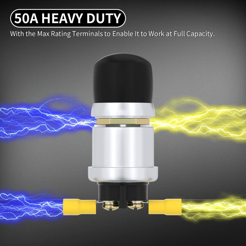 DAIERTEK Push Start Button Switch 12V 50A Heavy Duty Momentary Push Button Switch Waterproof Weatherproof Engine Starter Marine Horn Button 12 Volt for Auto Motor -3pcs (Pack of 2) - Image 4